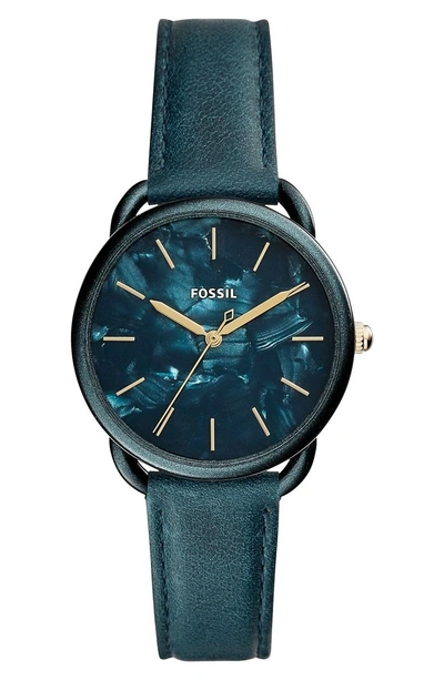 Shop Fossil Tailor Leather Strap Watch, 35mm In Teal