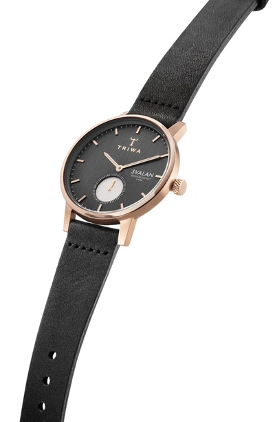 Shop Triwa Noir Svalan Leather Strap Watch, 34mm In Black/ Rose Gold