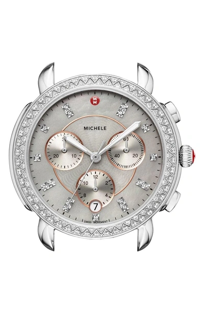 Shop Michele Sidney Chrono Diamond Dial Watch Case, 38mm In Silver/ Cashmere/ Rose Gold