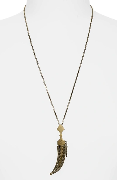 Shop Saint Laurent Saber Charm Pendant Necklace In Brass