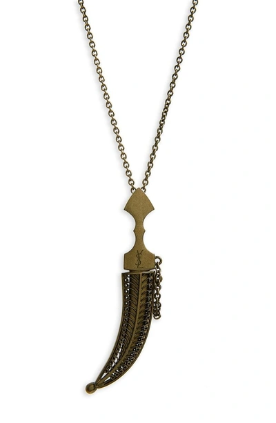 Shop Saint Laurent Saber Charm Pendant Necklace In Brass