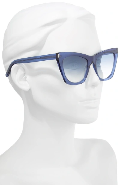 Shop Saint Laurent Kate 55mm Cat Eye Sunglasses In Blue