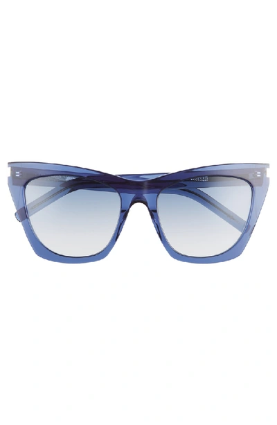 Shop Saint Laurent Kate 55mm Cat Eye Sunglasses In Blue