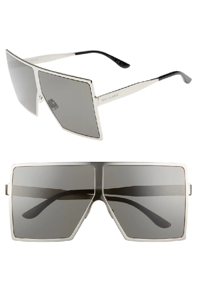 Shop Saint Laurent Betty 68mm Metal Shield Sunglasses - Silver