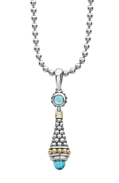 Shop Lagos Signature Caviar & Blue Topaz Bullet Pendant Necklace In Silver/ Blue Topaz