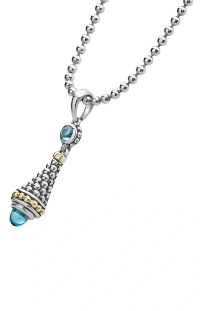 Shop Lagos Signature Caviar & Blue Topaz Bullet Pendant Necklace In Silver/ Blue Topaz