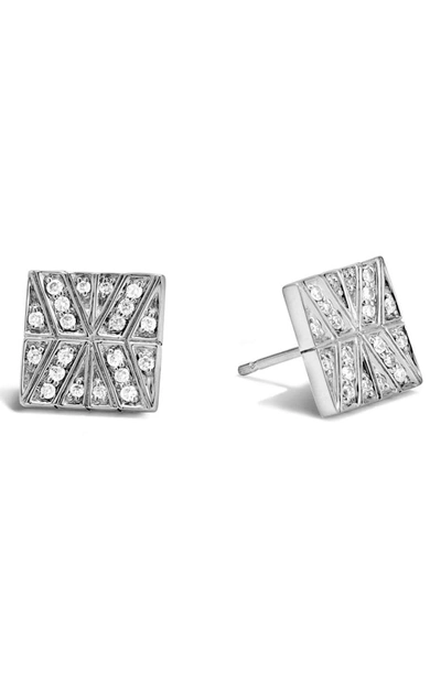 Shop John Hardy Square Diamond Studs In Silver/diamond