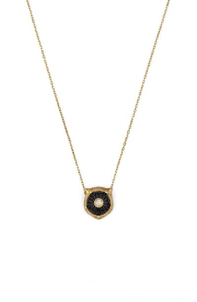 Shop Gucci Feline Head Diamond & Onyx Pendant Necklace In Yellow Gold/ Onyx