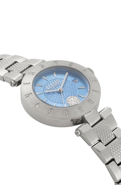 Shop Versace Logo Bracelet Watch, 34mm In Silver/ Blue
