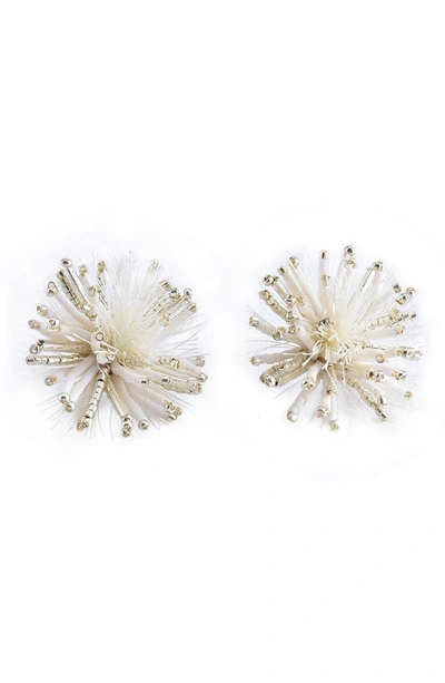 Shop Mishky Medium Hedgehog Earrings In Silver/ White