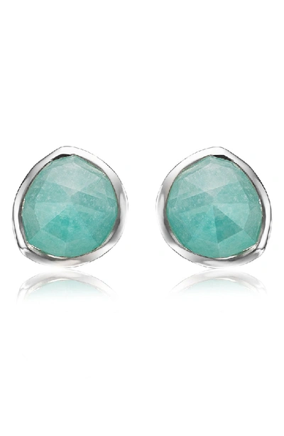 Shop Monica Vinader Siren Stud Earrings In Silver/ Amazonite
