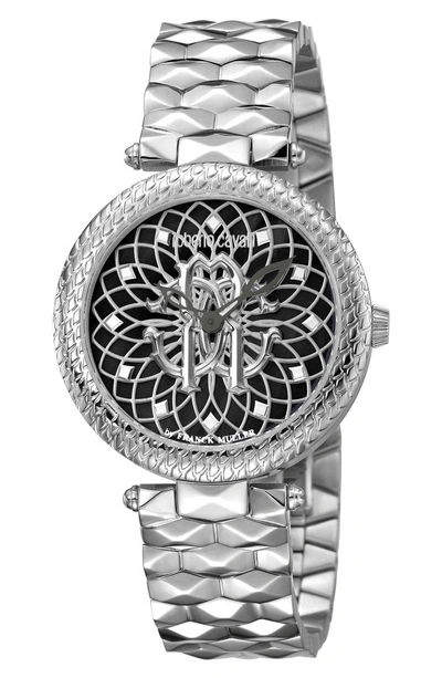 Shop Roberto Cavalli By Franck Muller Costellato Bracelet Watch In Silver/ Black