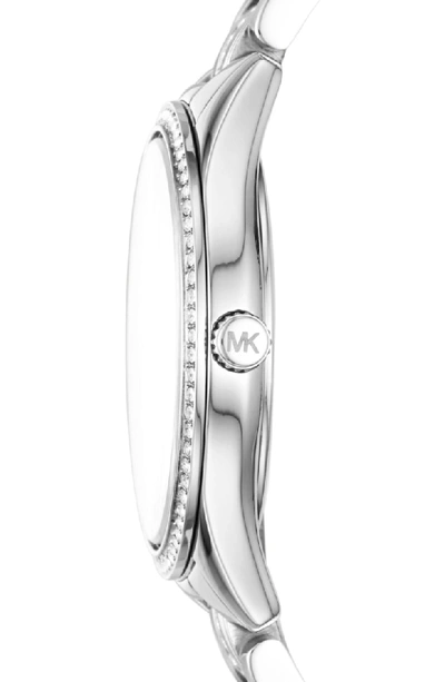 Shop Michael Kors Lauryn Bracelet Watch, 33mm In Silver/ Mop/ Silver