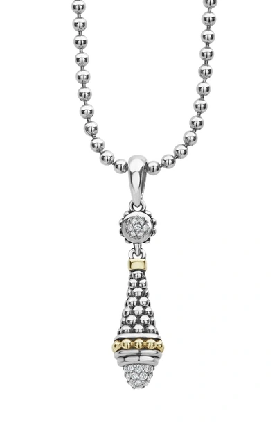 Shop Lagos Signature Caviar Diamond Pendant Necklace In Silver/ Diamond