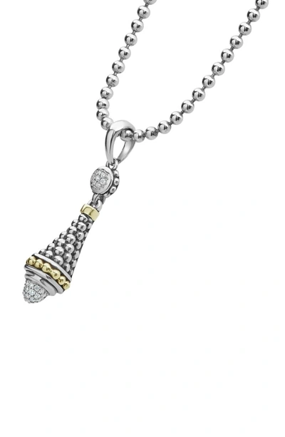 Shop Lagos Signature Caviar Diamond Pendant Necklace In Silver/ Diamond