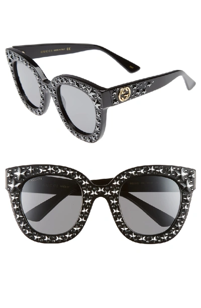 Gucci 49mm Swarovski Crystal Embellished Square Sunglasses - Black/ Silver  In Black/flash Silver Mirror | ModeSens
