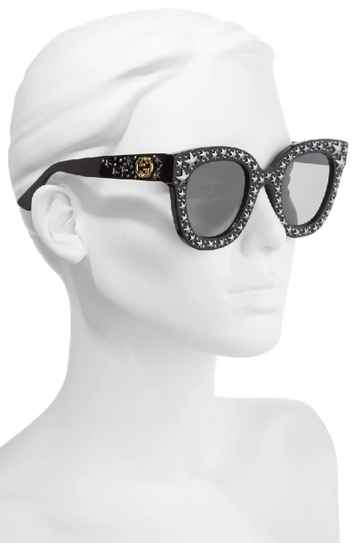 Shop Gucci 49mm Swarovski Crystal Embellished Square Sunglasses - Black/ Silver