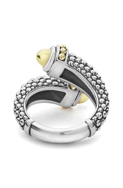 Shop Lagos Signature Caviar Gold Cap Crossover Ring In Silver/ Gold