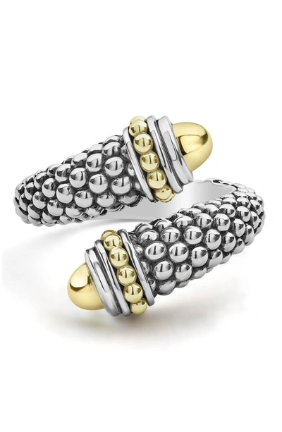 Shop Lagos Signature Caviar Gold Cap Crossover Ring In Silver/ Gold
