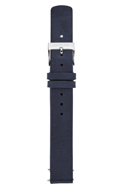 Shop Skagen Leather Watch Strap, 14mm In Blue