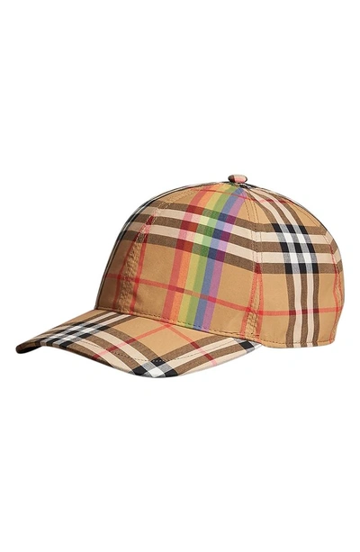 Shop Burberry Rainbow Stripe Vintage Check Baseball Cap In Antq Yellow/ Rainbow
