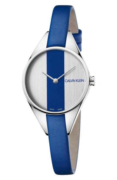Shop Calvin Klein Achieve Rebel Leather Band Watch, 29mm In Blue/ Silver