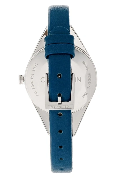 Shop Calvin Klein Achieve Rebel Leather Band Watch, 29mm In Blue/ Silver