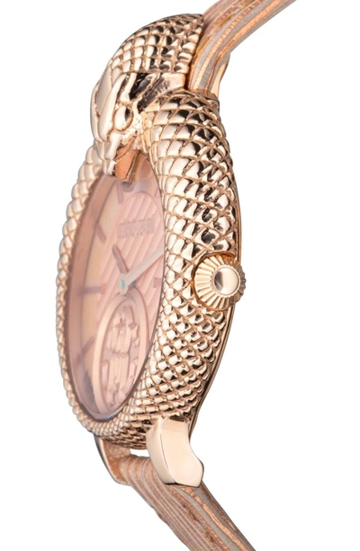 Shop Roberto Cavalli By Franck Muller Scale Leather Strap Watch In Rose Gold