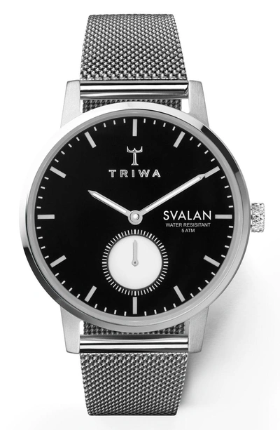 Shop Triwa Ebony Svalan Mesh Strap Watch, 34mm In Silver/ Black/ Silver