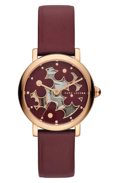 Shop Marc Jacobs Classic Leather Strap Watch, 28mm In Burgundy/ Rose Gold