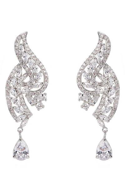 Shop Nina Swirl Leaf Drop Earrings In White/ Silver