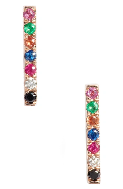 Shop Ef Collection Diamond Rainbow Bar Stud Earrings In Rose Gold