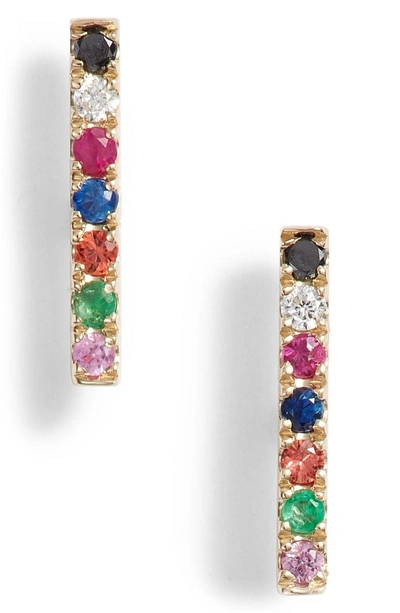 Shop Ef Collection Diamond Rainbow Bar Stud Earrings In Yellow Gold