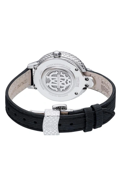Shop Roberto Cavalli By Franck Muller Scale Leather Strap Watch In Black/ Silver