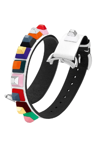 Shop Fendi Selleria 17mm Embellished Leather Watch Strap In White/ Multi