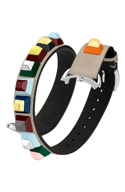 Shop Fendi Selleria 17mm Embellished Leather Watch Strap In Corda/ Multi