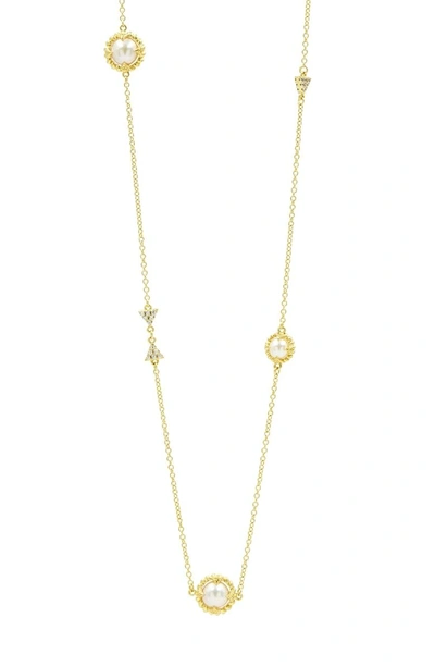 Shop Freida Rothman Textured Pearl Station Necklace In Pearl/ Gold