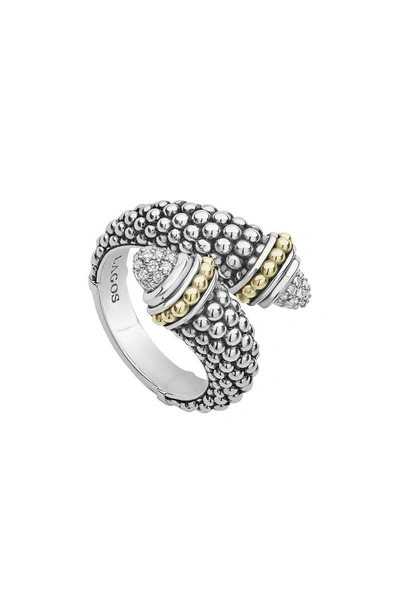 Shop Lagos Signature Caviar & Diamond Pave Crossover Ring In Silver/ Diamond