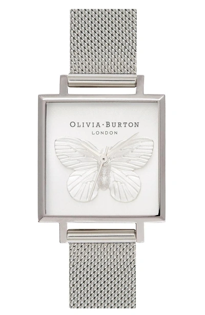 Shop Olivia Burton 3d Butterfly Mesh Strap Watch, 22mm In Silver/ Butterfly/ Silver