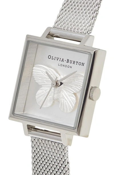 Shop Olivia Burton 3d Butterfly Mesh Strap Watch, 22mm In Silver/ Butterfly/ Silver