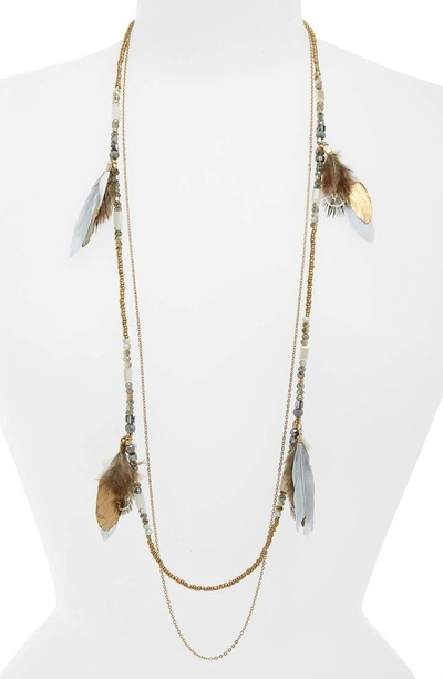 Shop Panacea Double Layer Feather Necklace In Grey