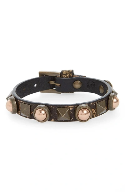 Shop Valentino Garavani Rockstud Leather Bracelet In Bronzo