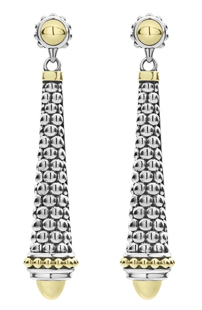 Shop Lagos Signature Caviar Gold Cap Drop Earrings In Silver/ Gold
