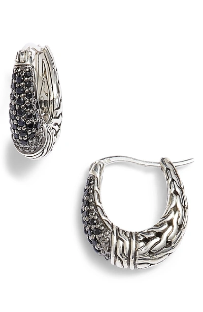 Shop John Hardy Classic Chain Gemstone Hoop Earrings In Silver/ Black Sapphire