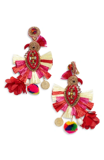 Shop Ranjana Khan Phoenix Tassel Earrings In Red Multi