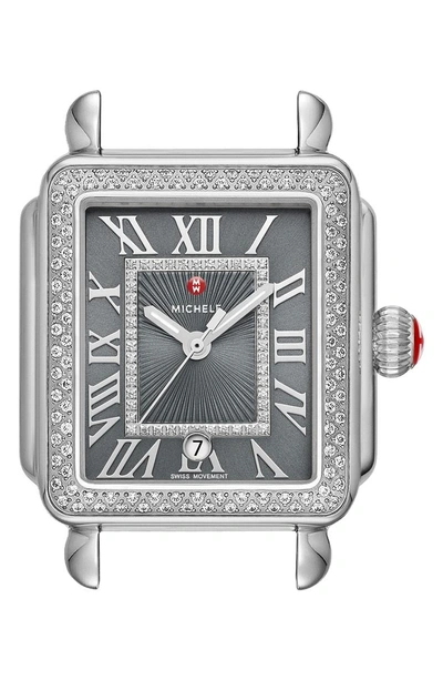 Shop Michele Deco Madison Diamond Dial Watch Case, 33mm X 35mm In Silver/ Shadow Grey