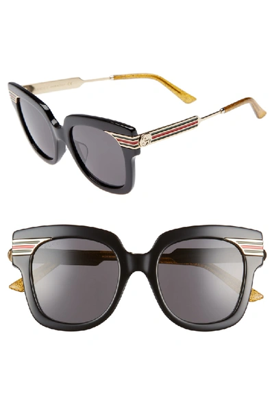 Shop Gucci 51mm Cat Eye Sunglasses - Black/ Gold