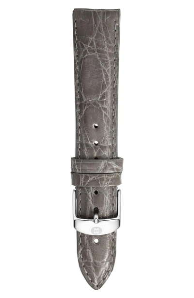 Shop Michele 18mm Leather Watch Strap In Grey Crocodile