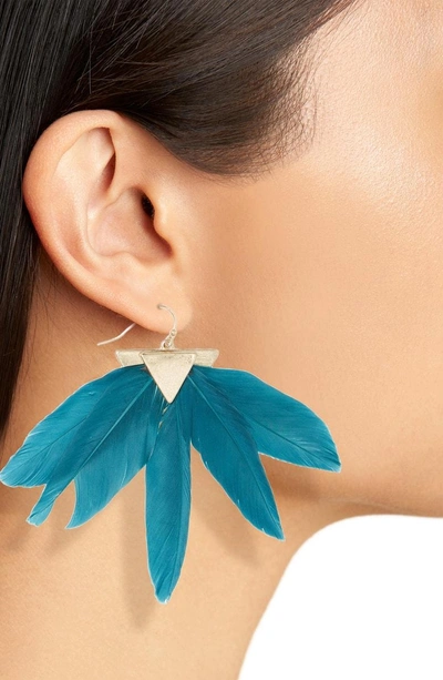 Shop Panacea Feather Earrings In Teal