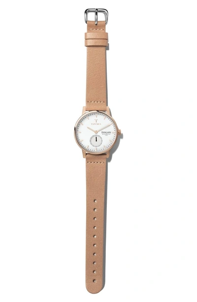 Shop Triwa Rose Svalan Leather Strap Watch, 34mm In Rose/ White/ Gold